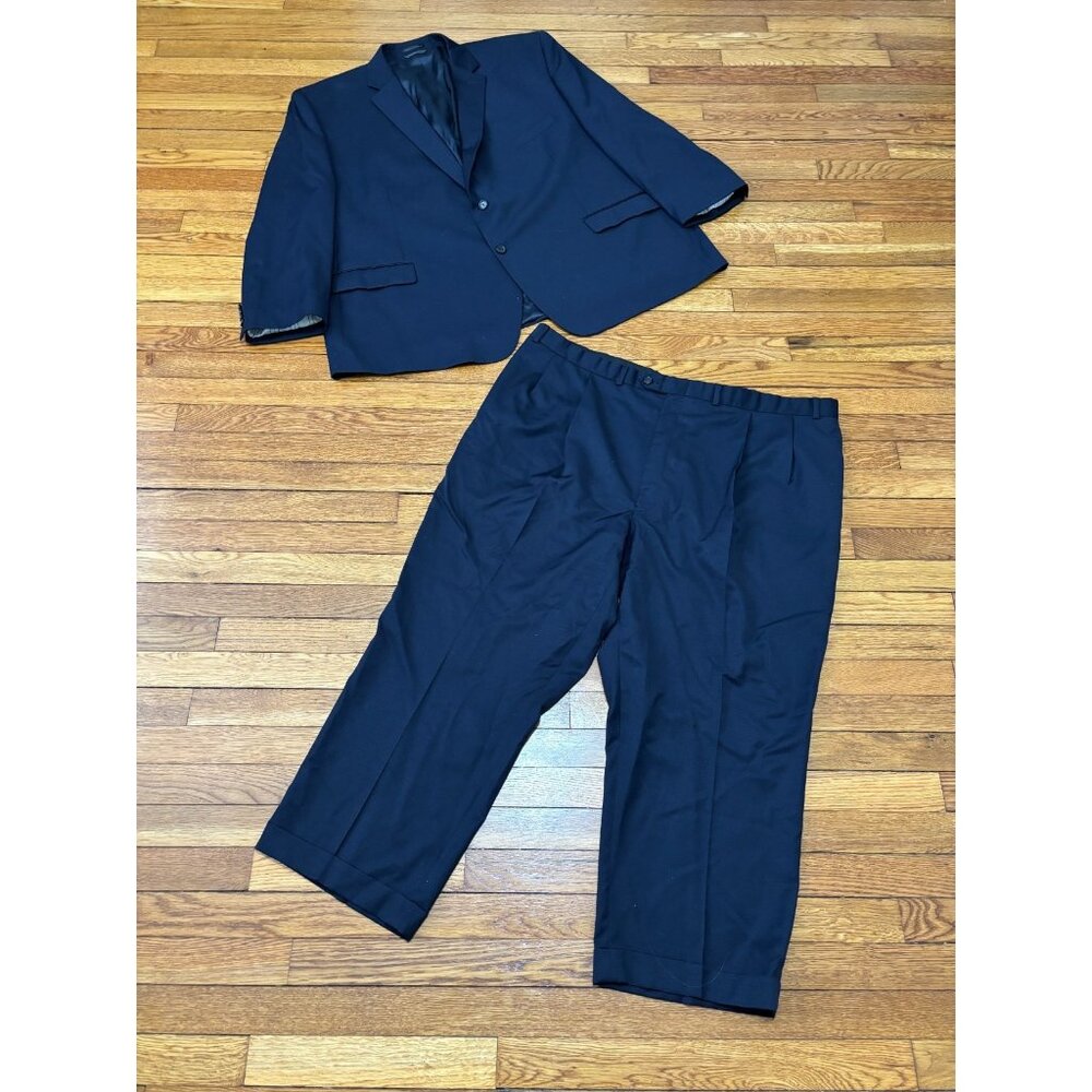 Lauren Ralph Lauren Mens Suit 54S Blazer Jacket 44x26 Pants Navy Blue Solid Wool